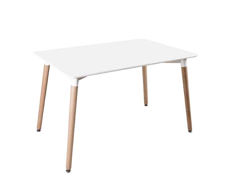 Table rect. mélamine blanc pieds bois