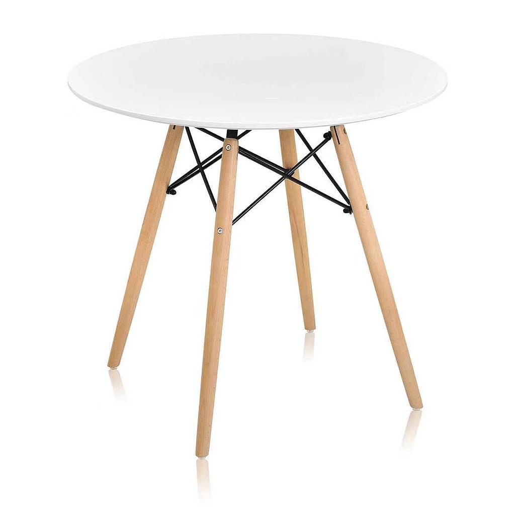 Table enfant ronde mélaminé blanc pieds bois