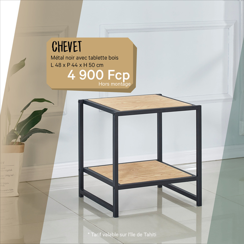CHEVET MÉTAL BOIS